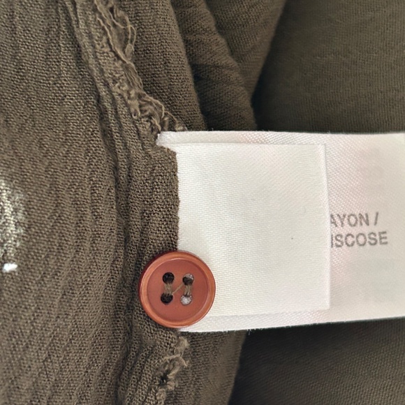 Ladies Army Green Boho Embroidered Top ORVIS Short Sleeve - Picture 6 of 9